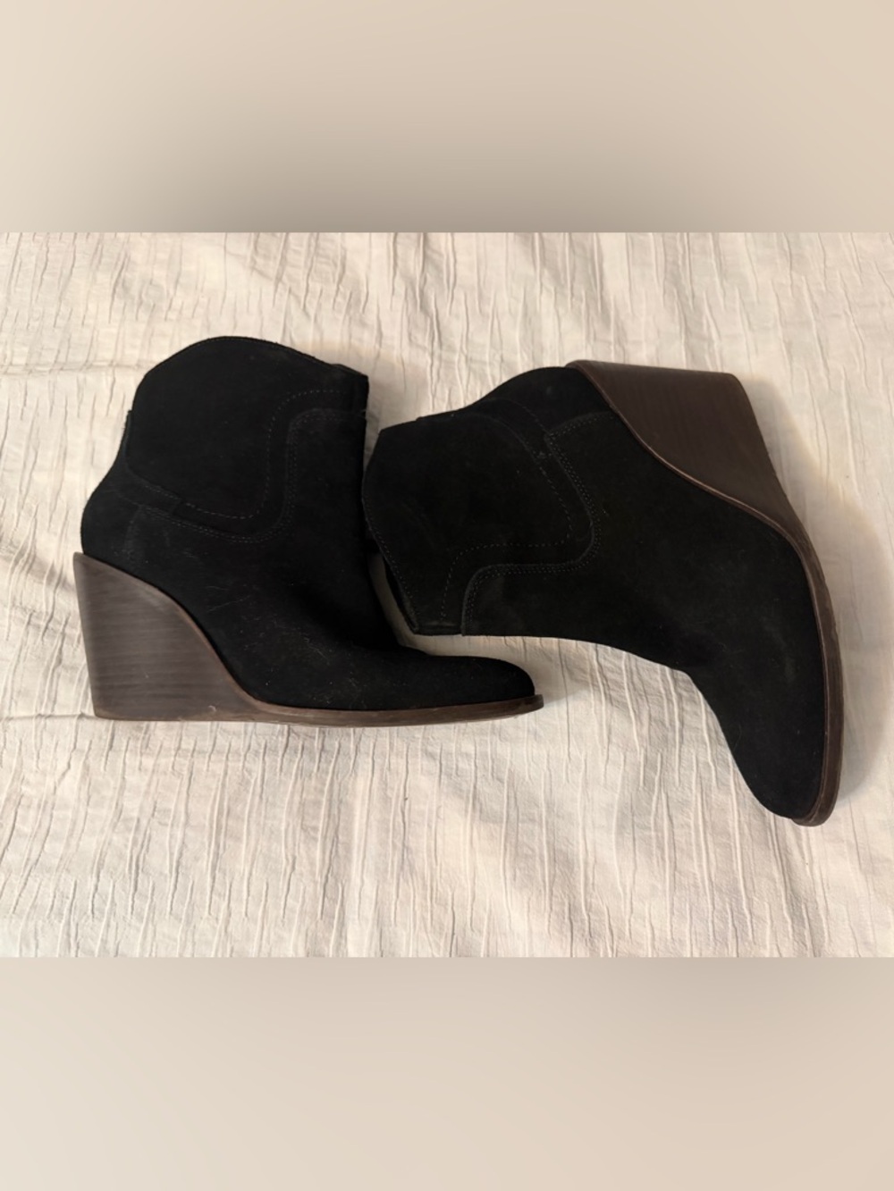 Lucky Brand -Black Suede Wedge Ankle Boots - Women's size 7